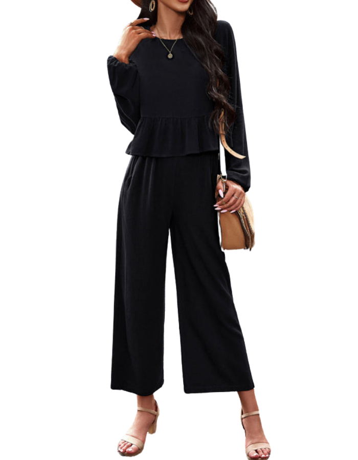 SHOPIQAT Temperament Casual Suit Solid Colour Long-Sleeved Top Loose Trousers - Premium from shopiqat - Just $16.900! Shop now at shopiqat